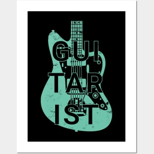 Guitarist Electric Guitar Body Surf Green Color Posters and Art